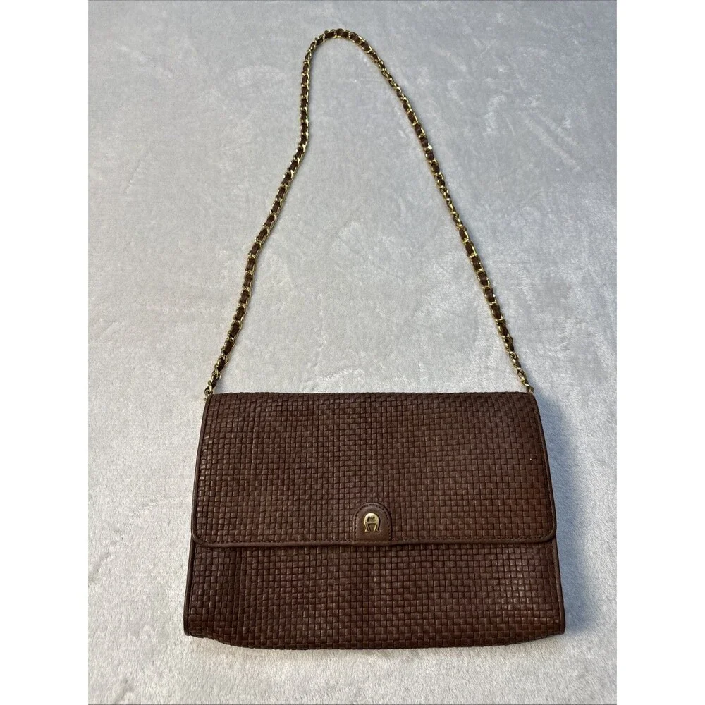 Vintage Etienne Aigner Woven Brown Crossbody Shoulder Handbag - Picture 2 of 14